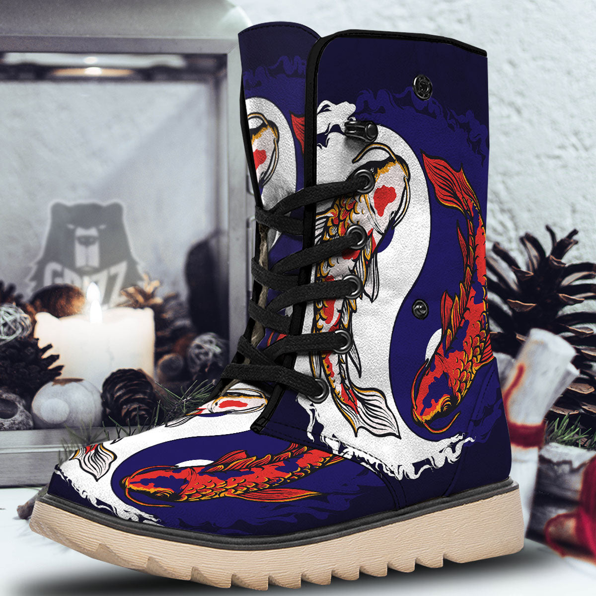 Carp Koi Fish Yin And Yang Print Snow Boots-grizzshop