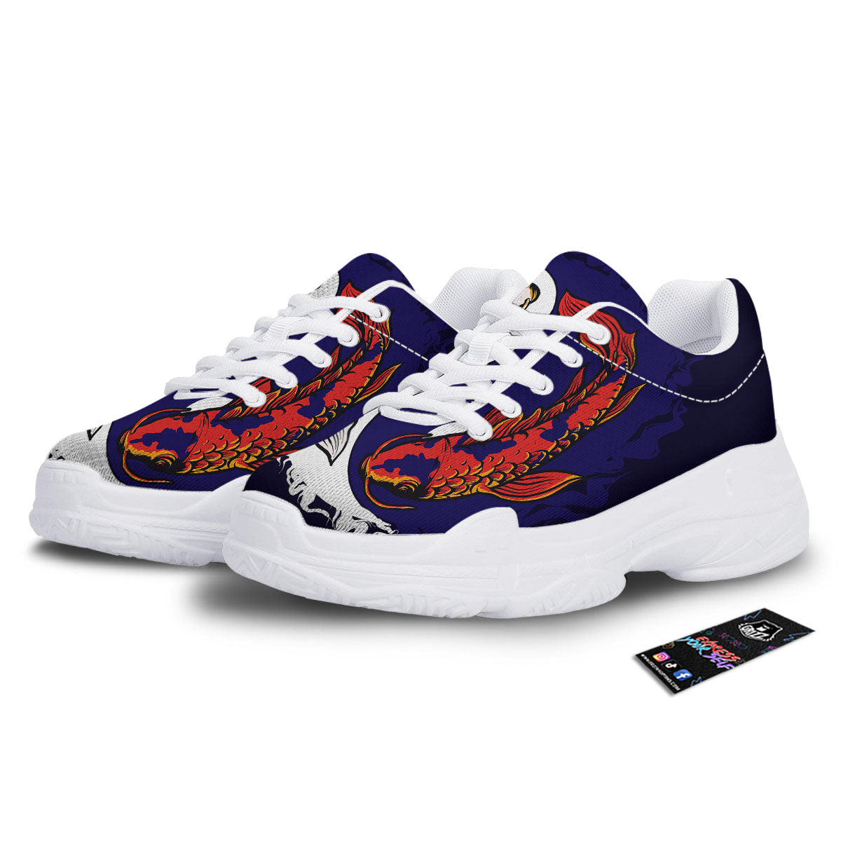 Carp Koi Fish Yin And Yang Print White Chunky Shoes-grizzshop