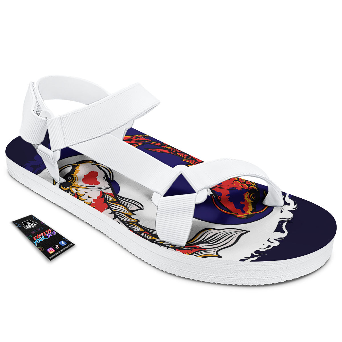 Carp Koi Fish Yin And Yang Print White Open Toe Sandals-grizzshop