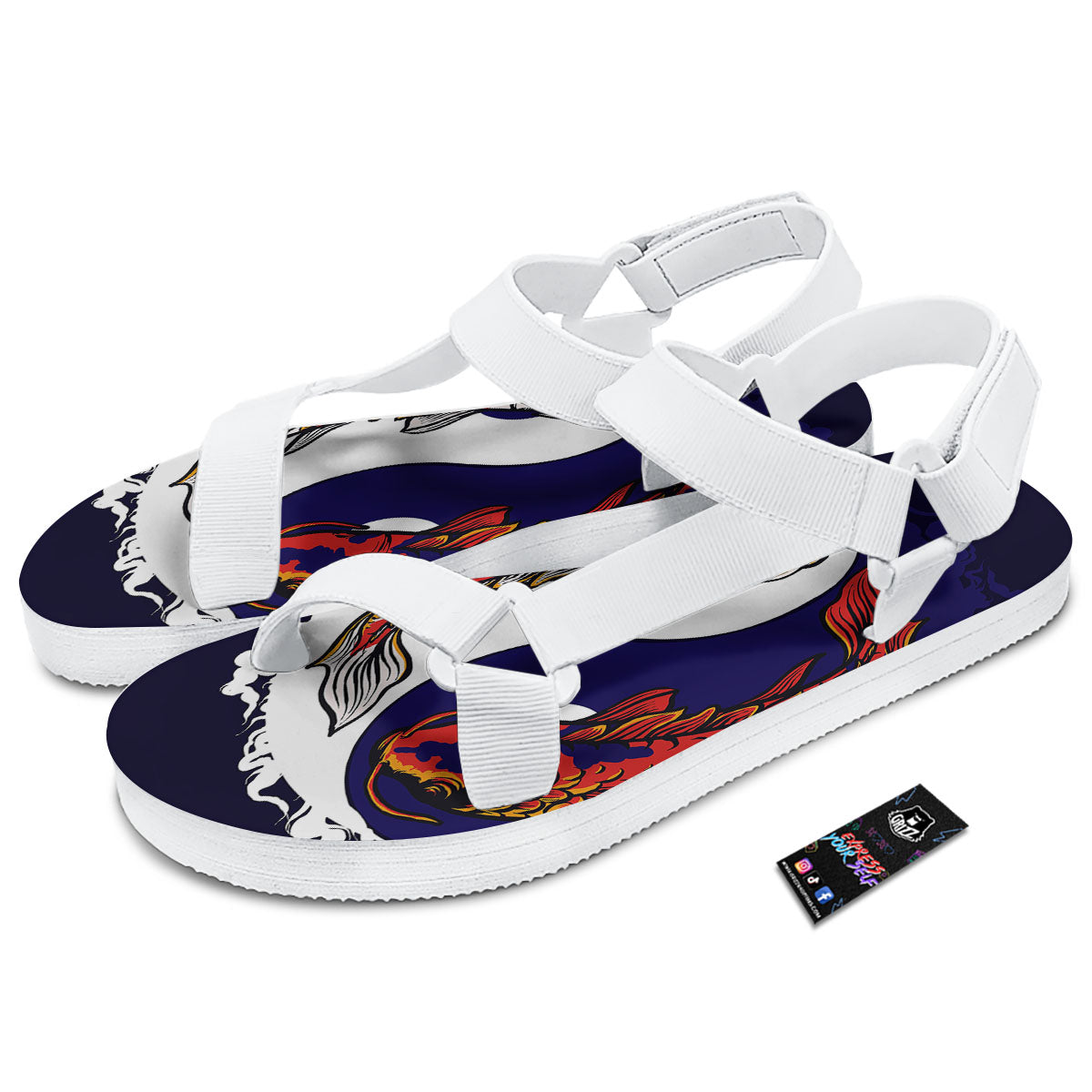 Carp Koi Fish Yin And Yang Print White Open Toe Sandals-grizzshop