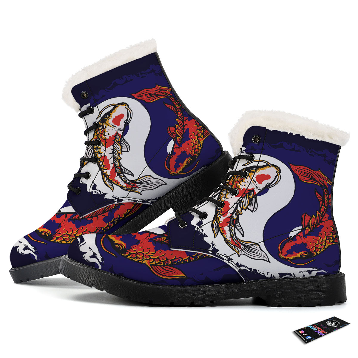 Carp Koi Fish Yin And Yang Print Winter Boots-grizzshop
