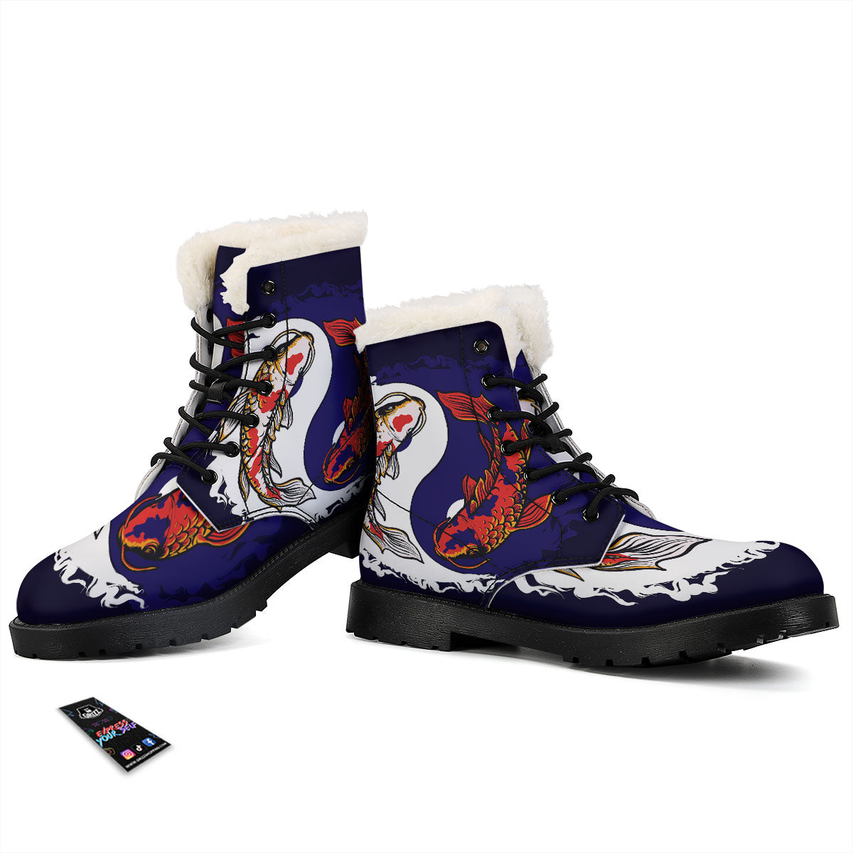 Carp Koi Fish Yin And Yang Print Winter Boots-grizzshop