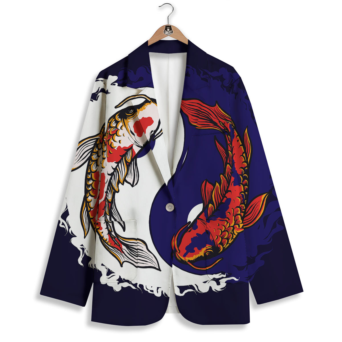 Carp Koi Fish Yin And Yang Print Women's Blazer-grizzshop