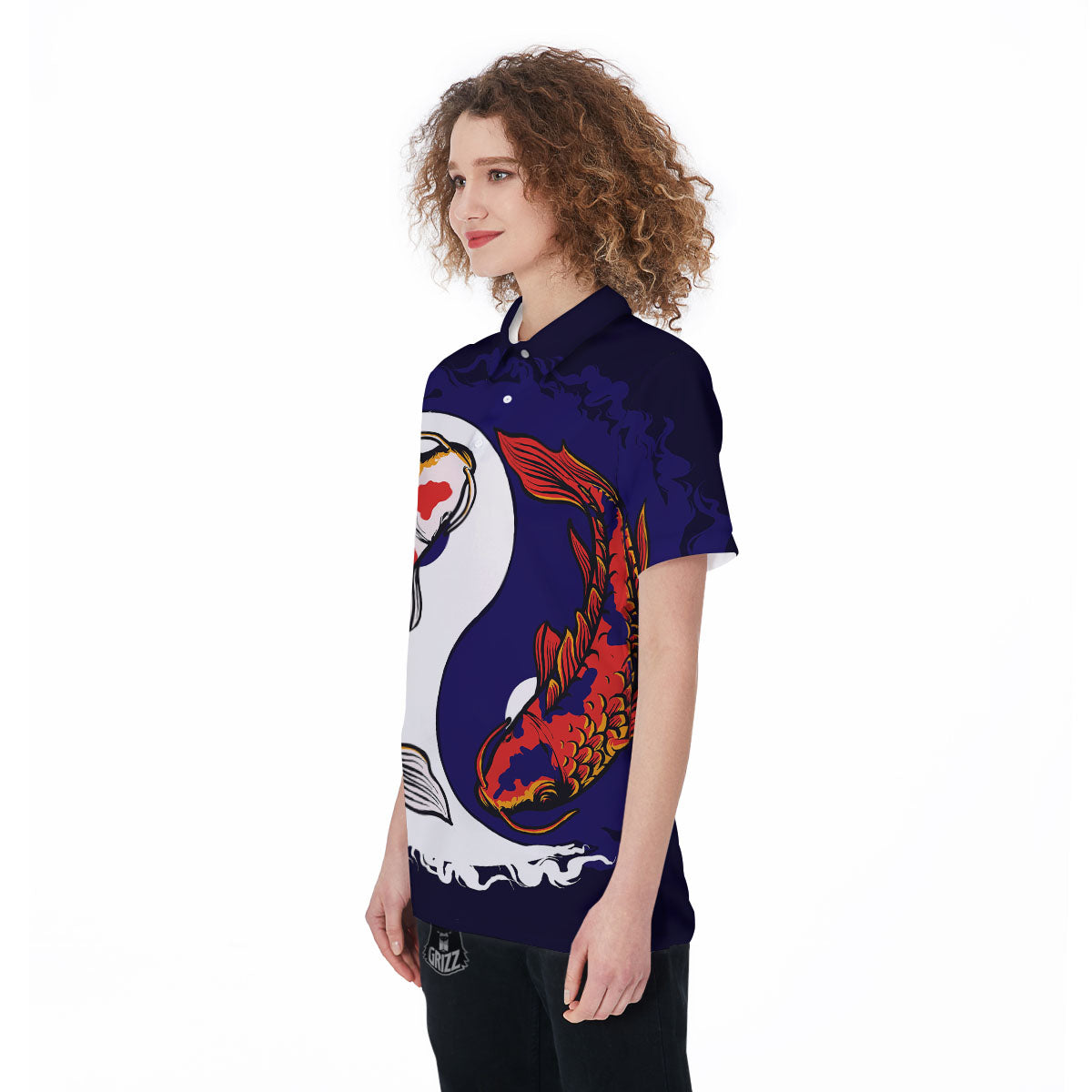 Carp Koi Fish Yin And Yang Print Women's Golf Shirts-grizzshop