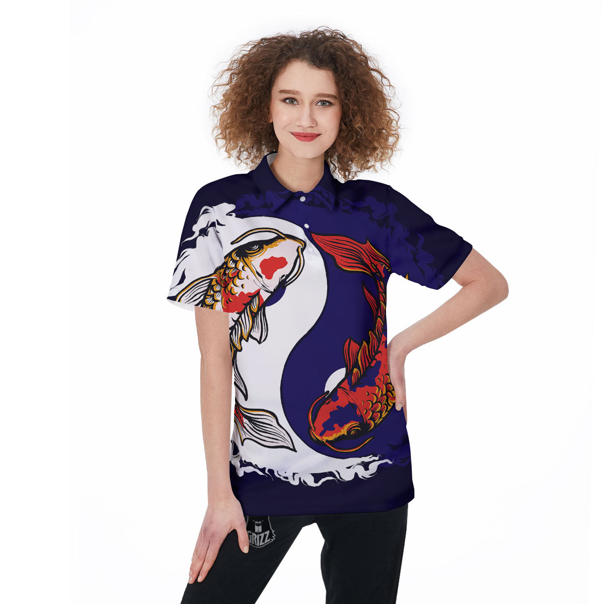 Carp Koi Fish Yin And Yang Print Women's Golf Shirts-grizzshop