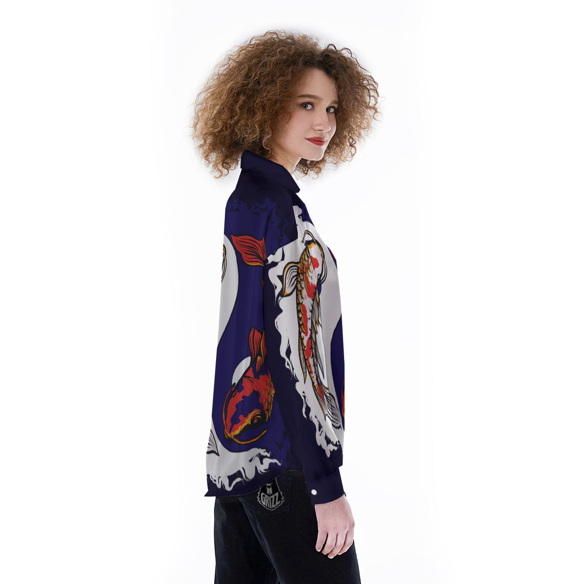 Carp Koi Fish Yin And Yang Print Women's Long Sleeve Shirts-grizzshop