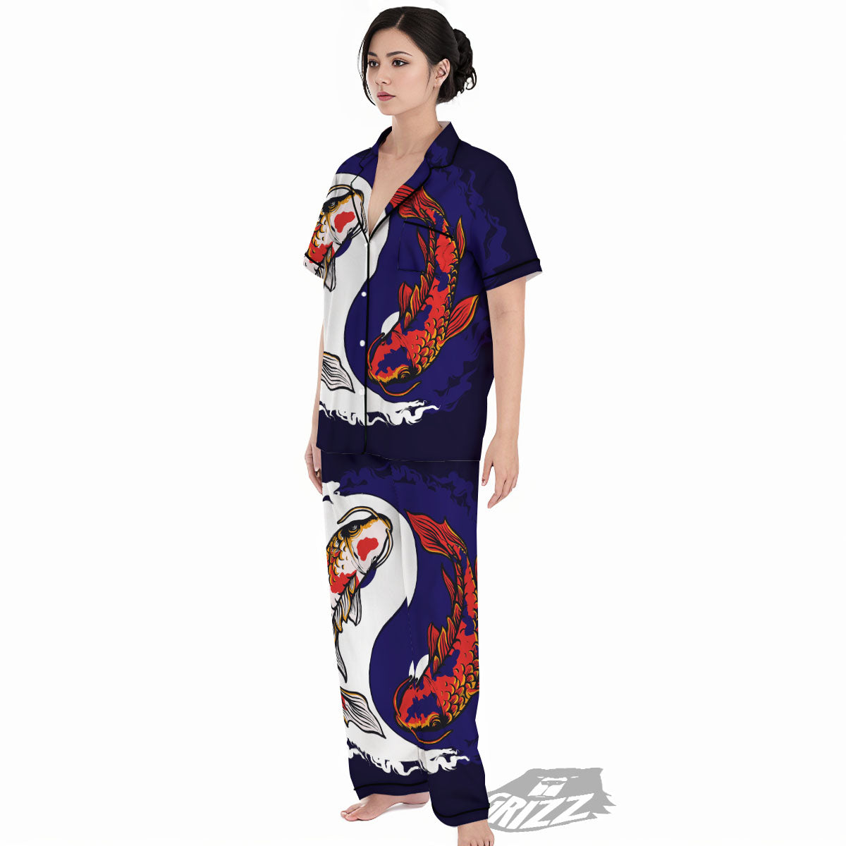 Carp Koi Fish Yin And Yang Print Women's Pajamas Set-grizzshop
