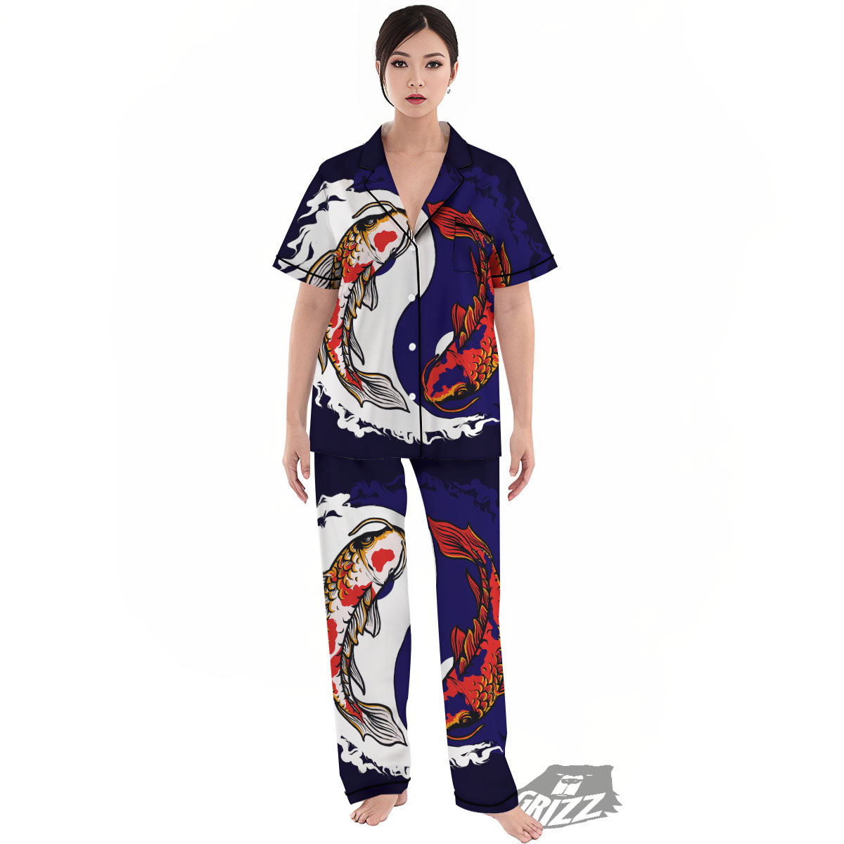 Carp Koi Fish Yin And Yang Print Women's Pajamas Set-grizzshop