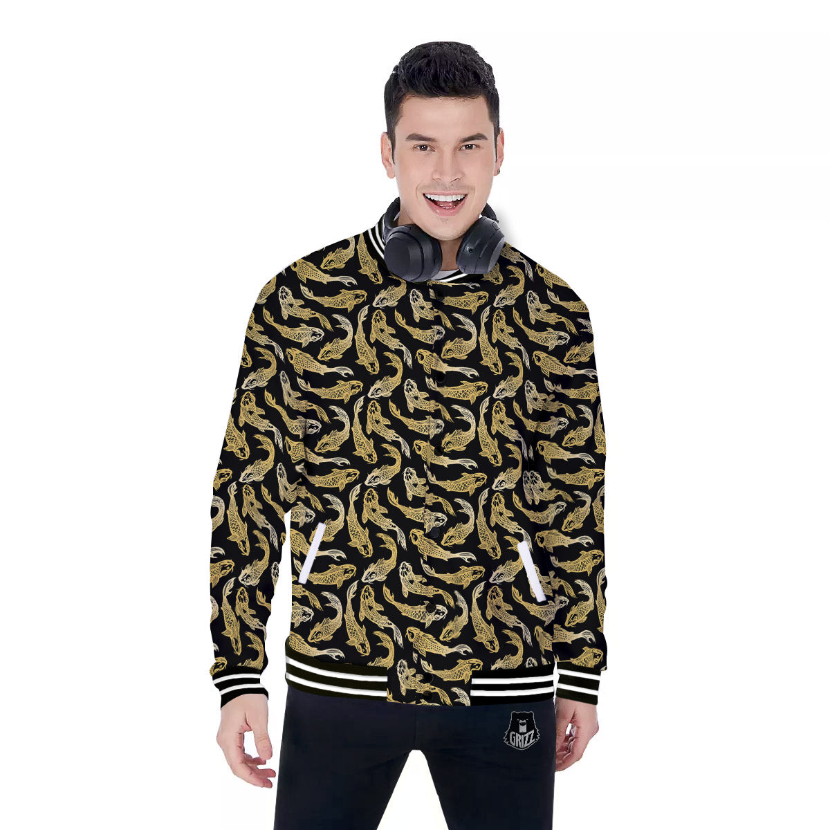 Carp Koi Golden Chinese Print Pattern Baseball Jacket-grizzshop