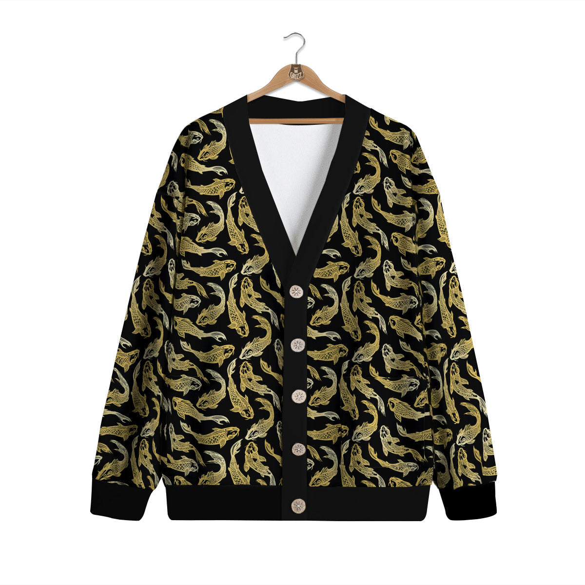 Carp Koi Golden Chinese Print Pattern Cardigan-grizzshop