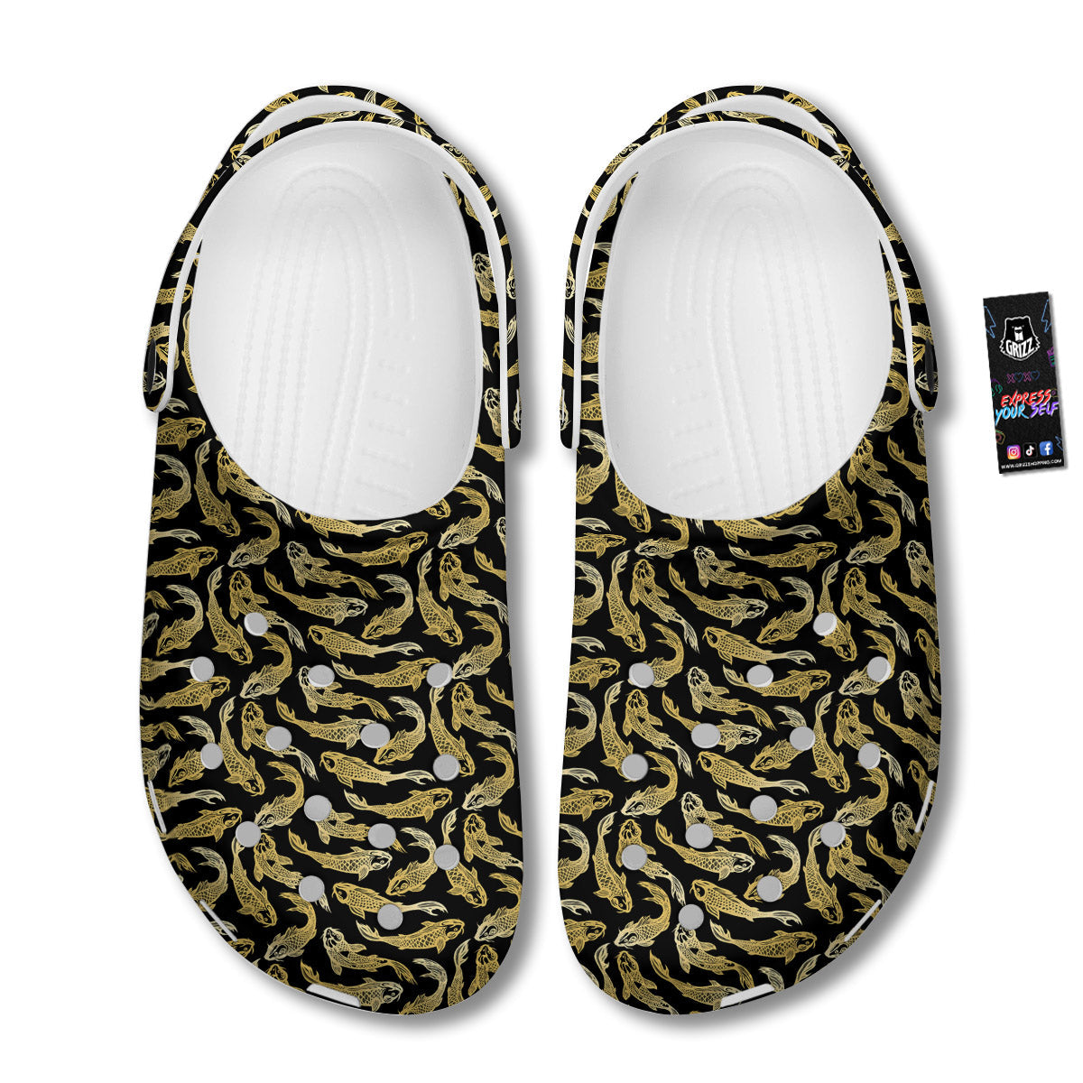 Carp Koi Golden Chinese Print Pattern Clog-grizzshop