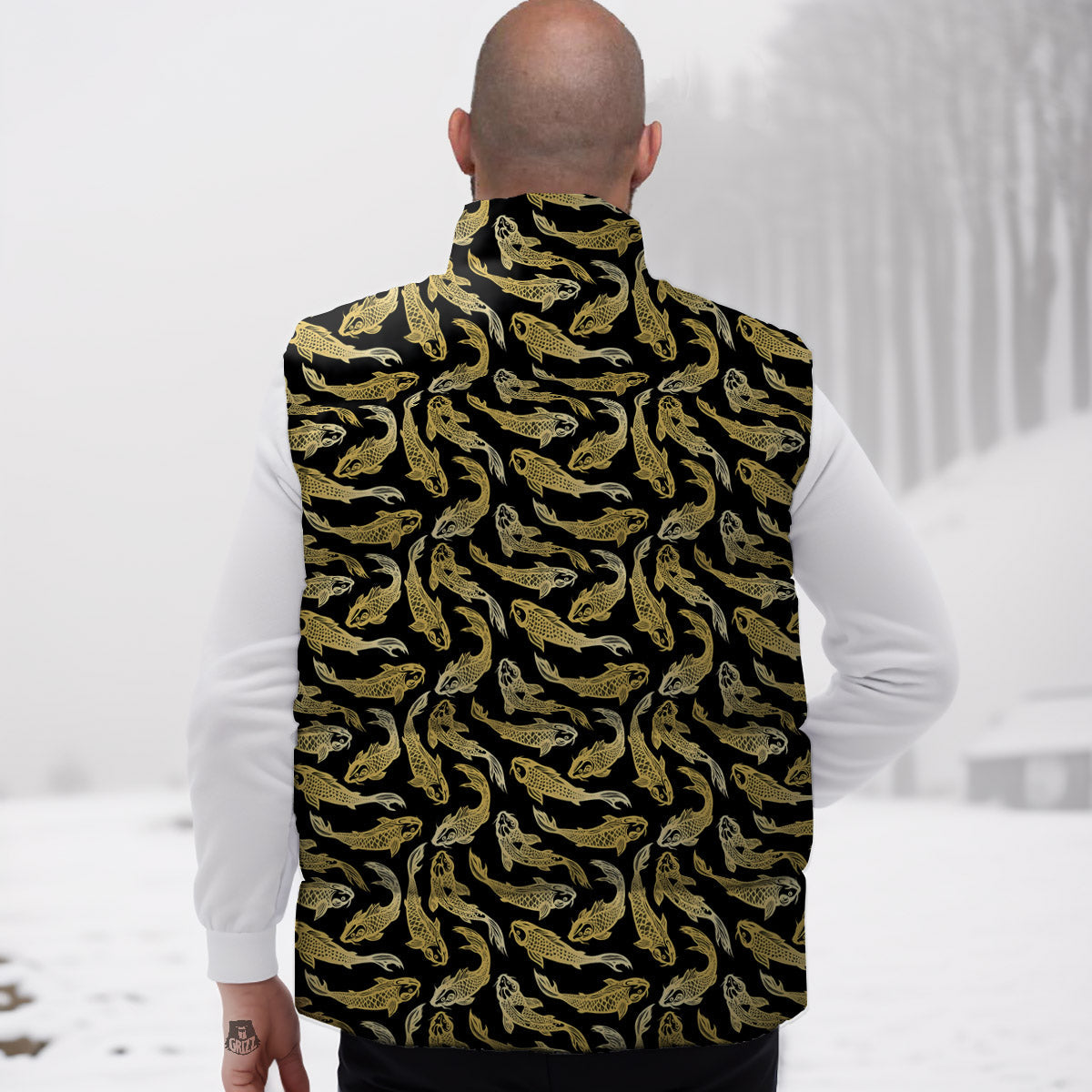 Carp Koi Golden Chinese Print Pattern Down Vest