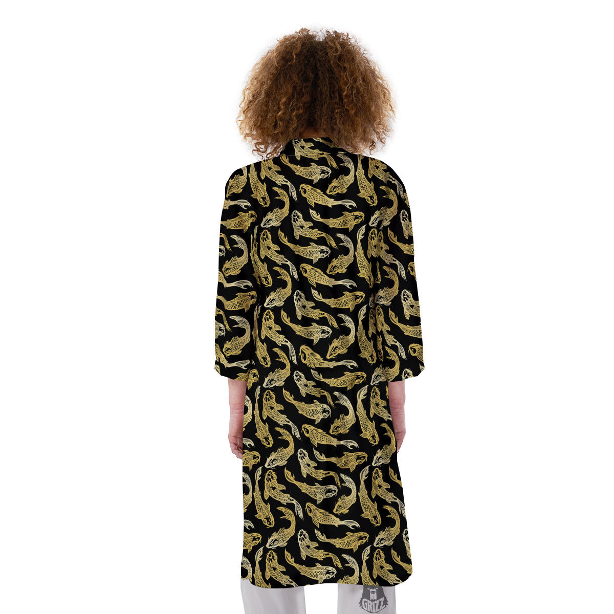 Carp Koi Golden Chinese Print Pattern Kimono-grizzshop