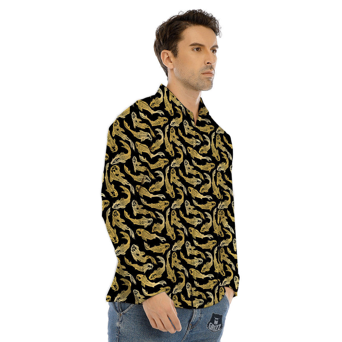 Carp Koi Golden Chinese Print Pattern Men's Dress Shirts-grizzshop