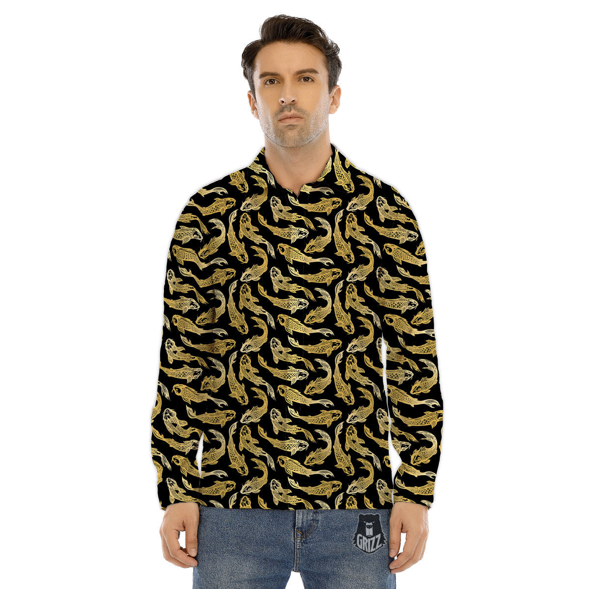 Carp Koi Golden Chinese Print Pattern Men's Dress Shirts-grizzshop