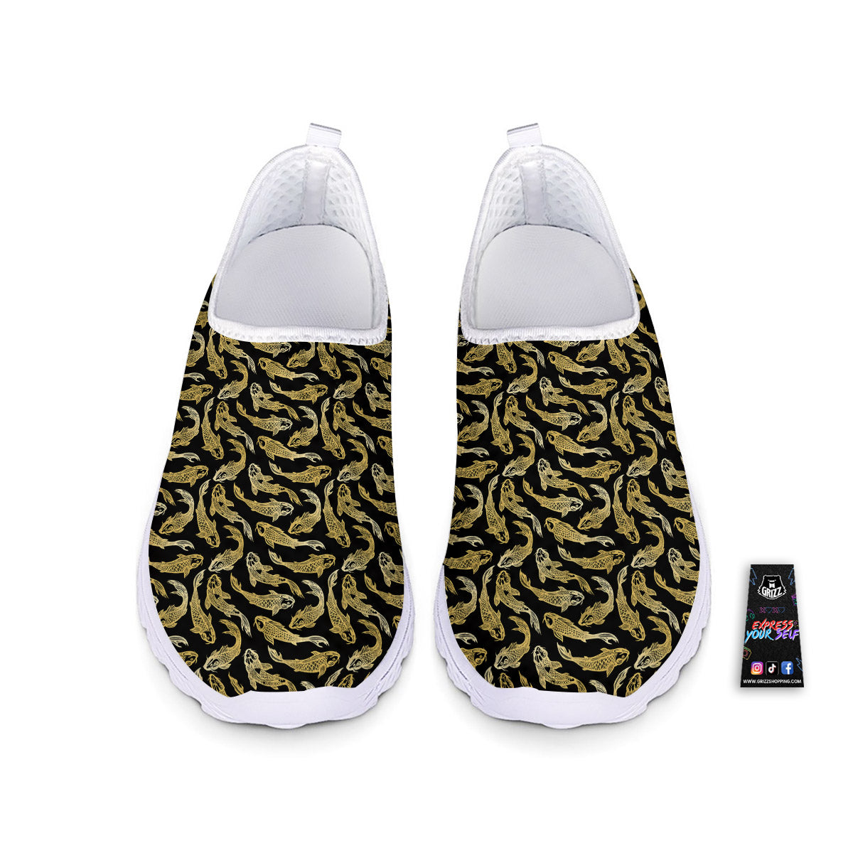 Carp Koi Golden Chinese Print Pattern Nurse Shoes-grizzshop
