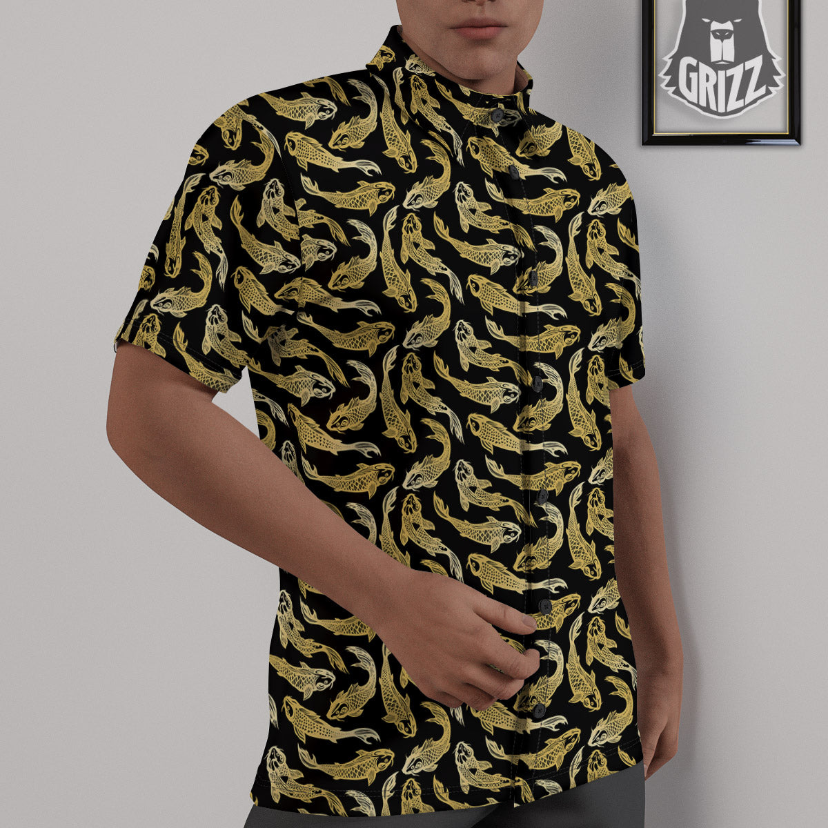 Carp Koi Golden Chinese Print Pattern Untucked Shirts-grizzshop