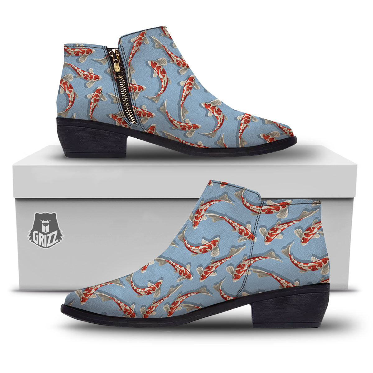 Carp Koi Print Pattern Ankle Boots-grizzshop
