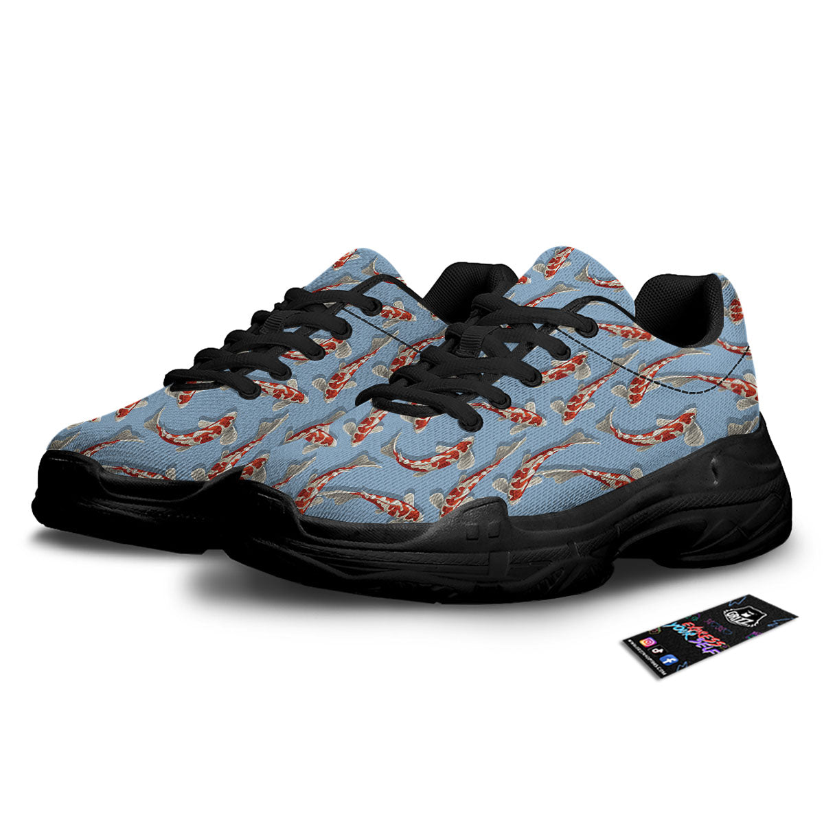 Carp Koi Print Pattern Black Chunky Shoes-grizzshop