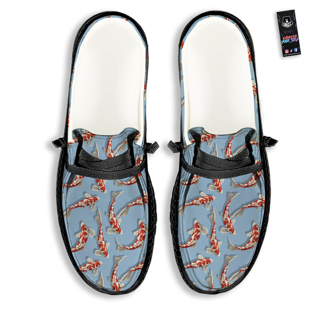 Carp Koi Print Pattern Black Loafers-grizzshop