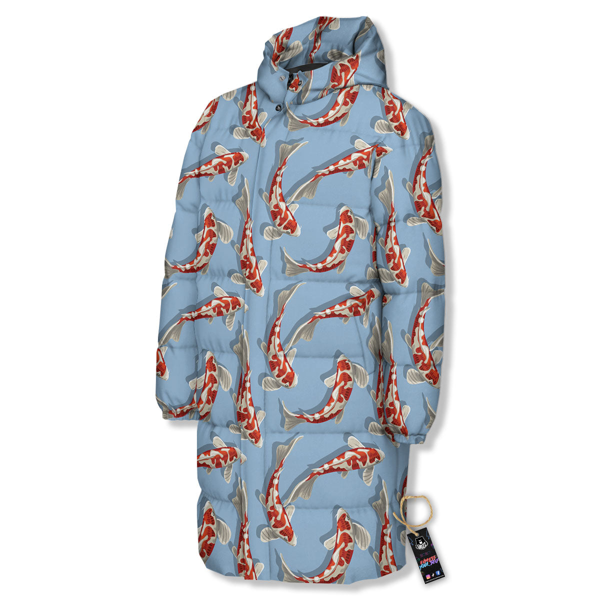 Carp Koi Print Pattern Long Down Jacket-grizzshop
