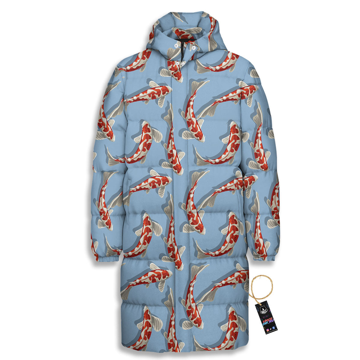 Carp Koi Print Pattern Long Down Jacket-grizzshop