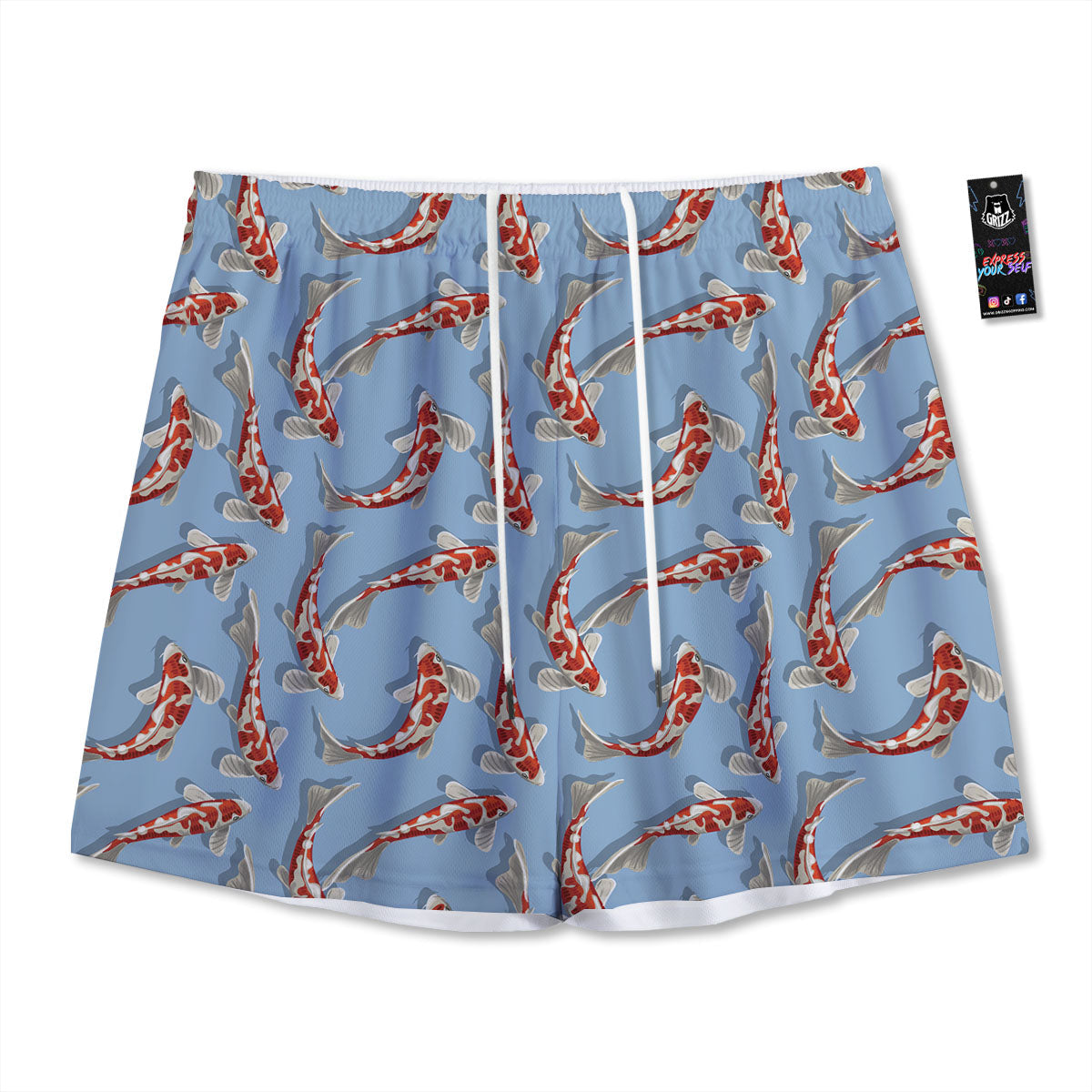 Carp Koi Print Pattern Mesh Shorts