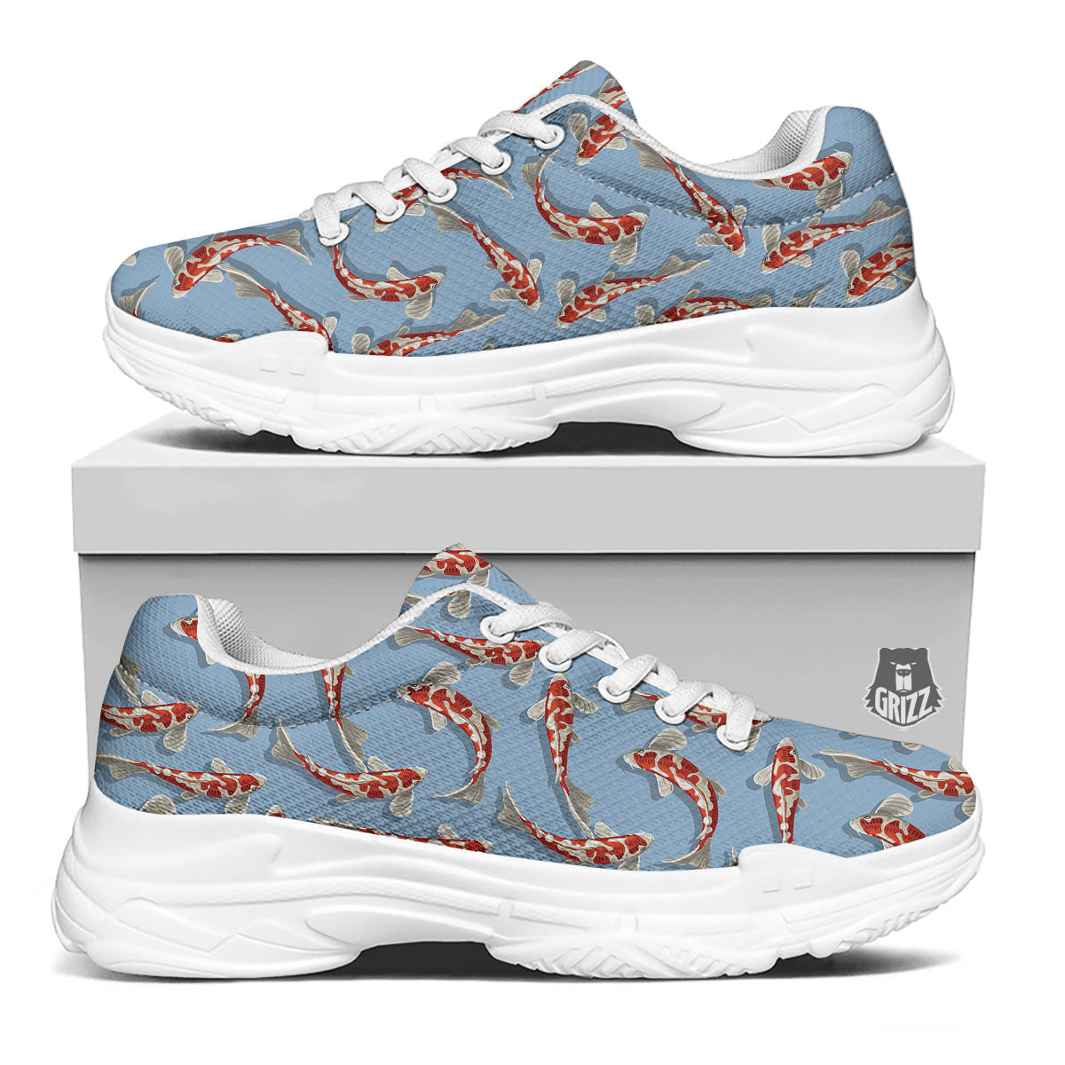 Carp Koi Print Pattern White Chunky Shoes-grizzshop
