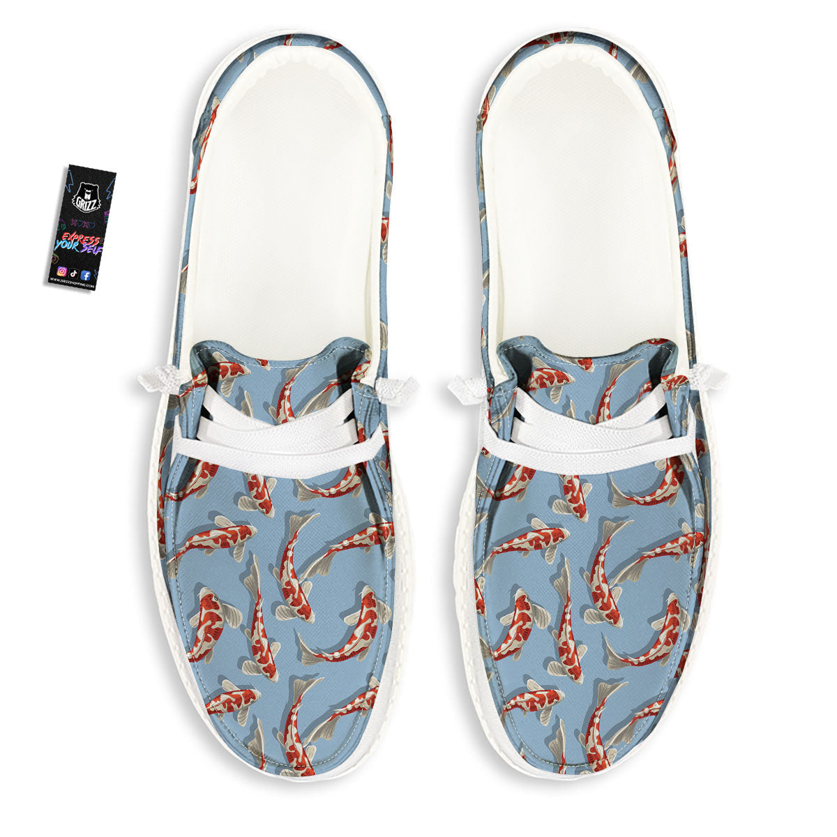 Carp Koi Print Pattern White Loafers-grizzshop