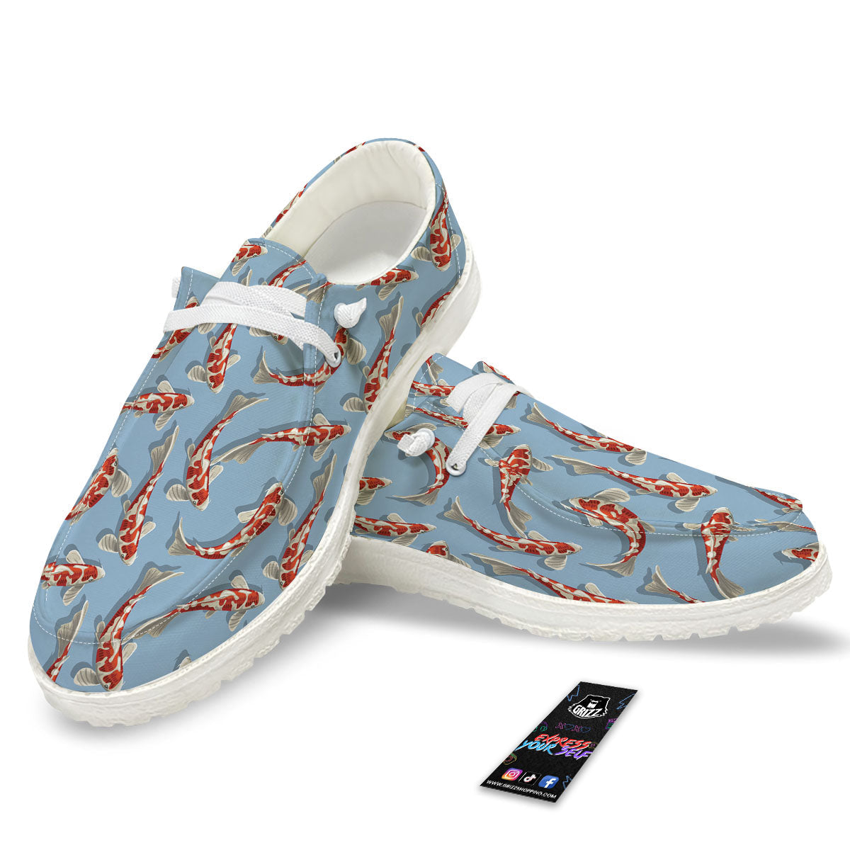 Carp Koi Print Pattern White Loafers-grizzshop