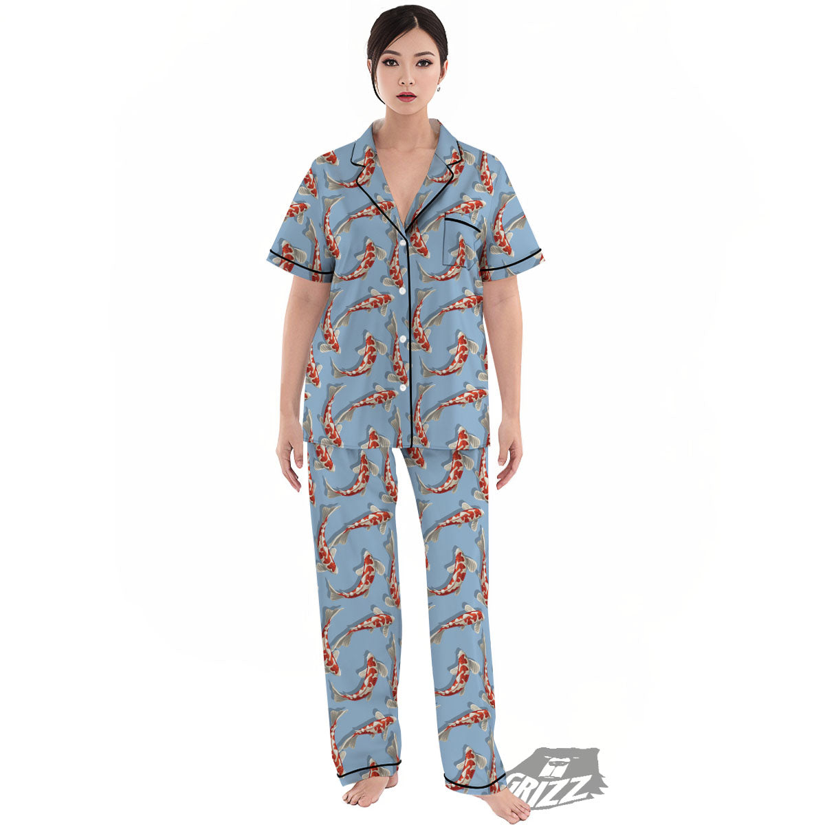Carp Koi Print Pattern Women's Pajamas Set-grizzshop