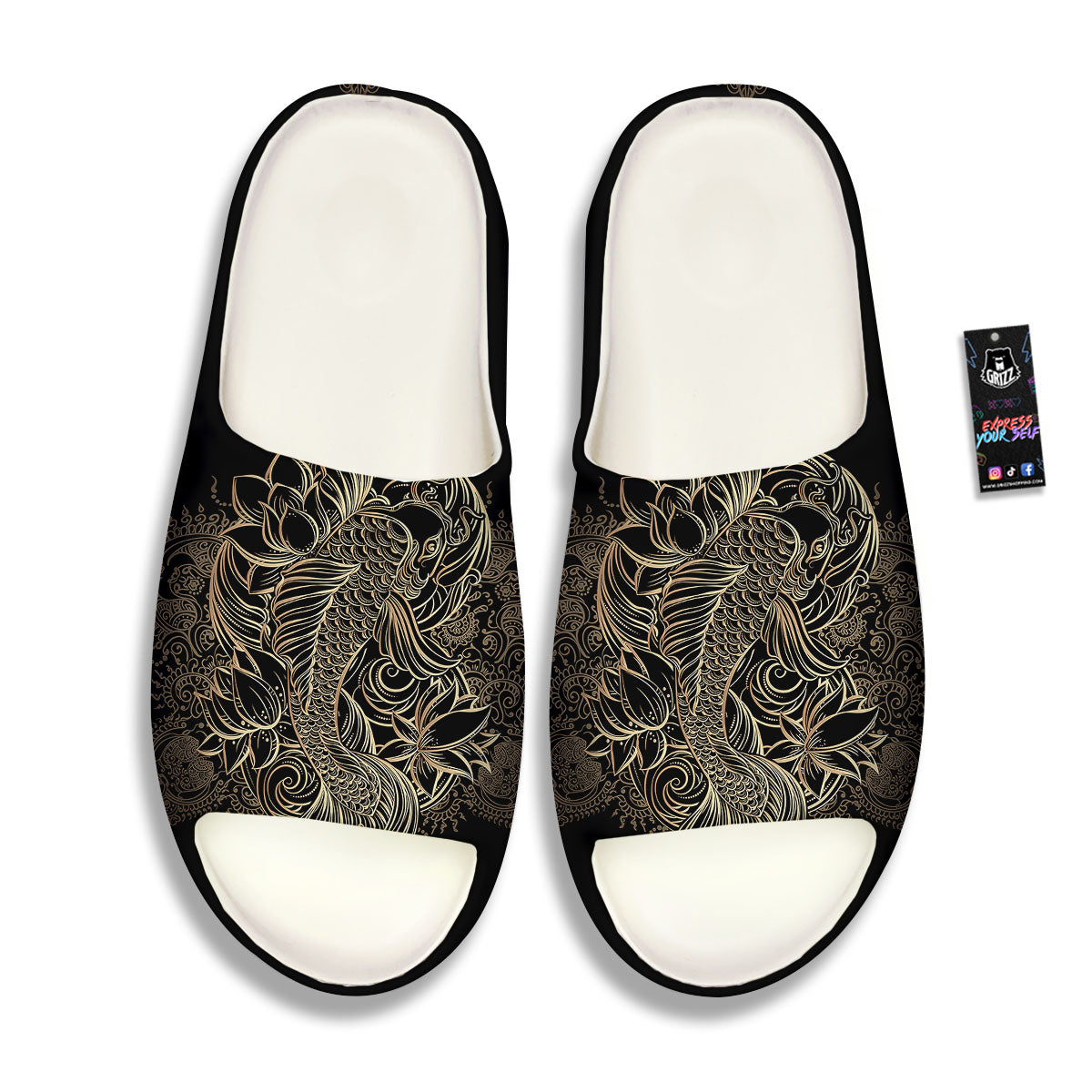 Carp Koi Fish Gold Print Sandals-grizzshop