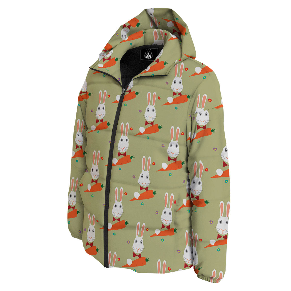 Carrot And Rabbit Print Pattern Down Jacket-grizzshop