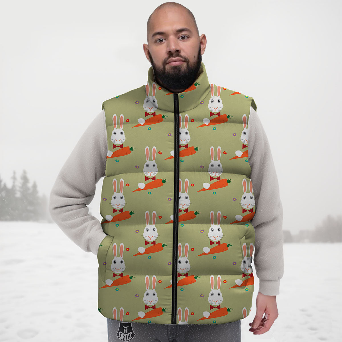 Carrot And Rabbit Print Pattern Down Vest