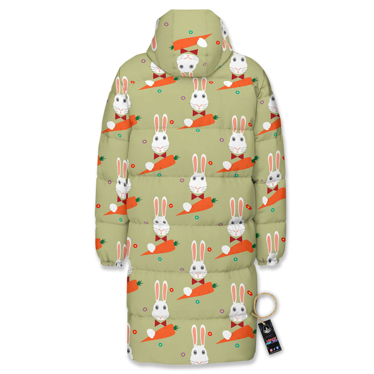 Carrot And Rabbit Print Pattern Long Down Jacket-grizzshop