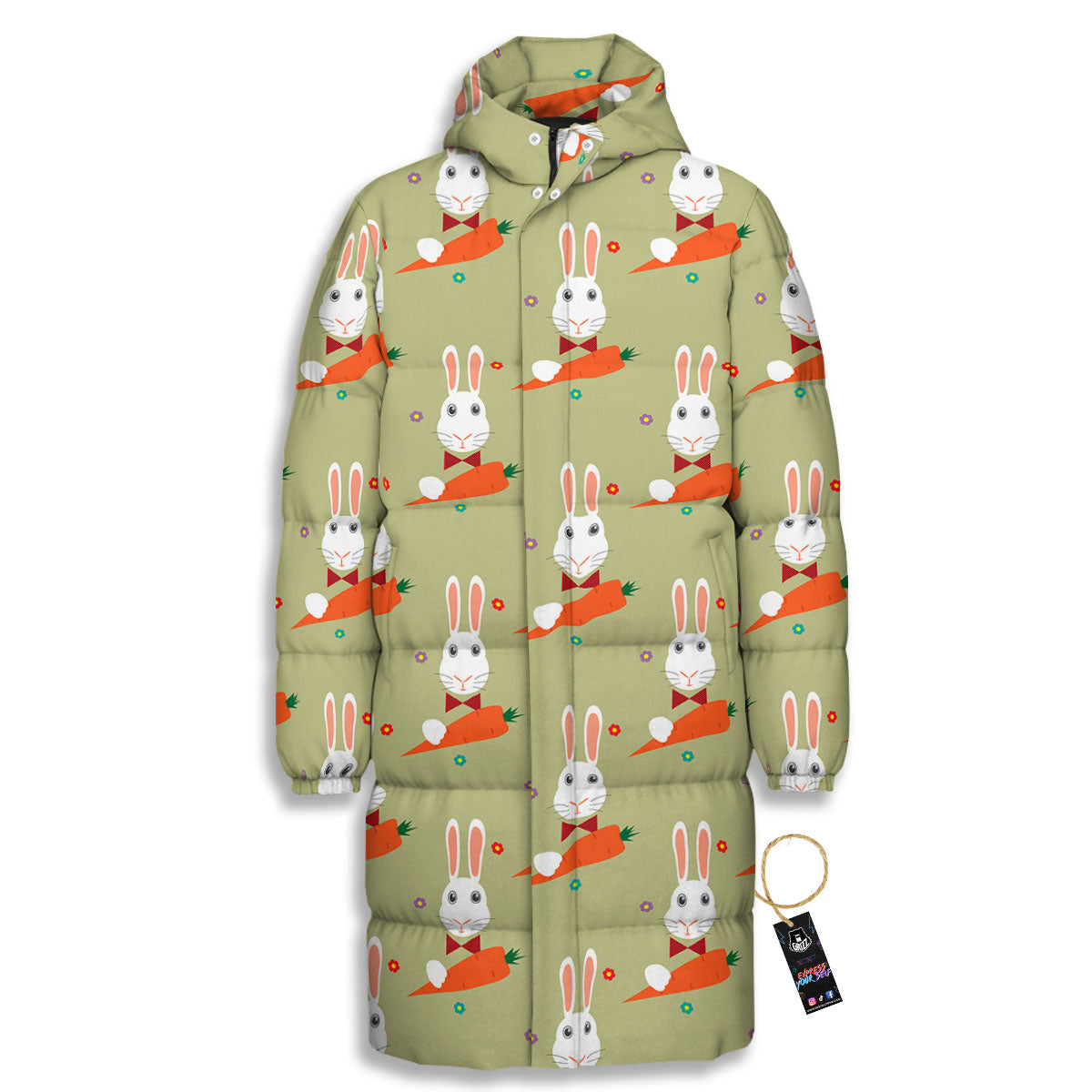 Carrot And Rabbit Print Pattern Long Down Jacket-grizzshop