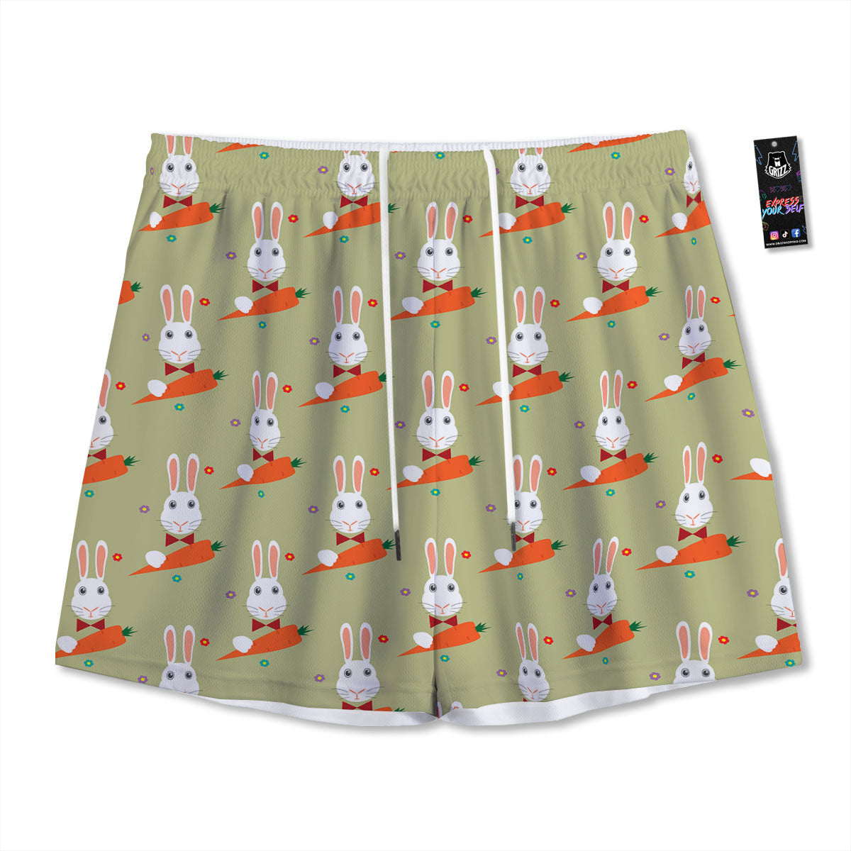 Carrot And Rabbit Print Pattern Mesh Shorts