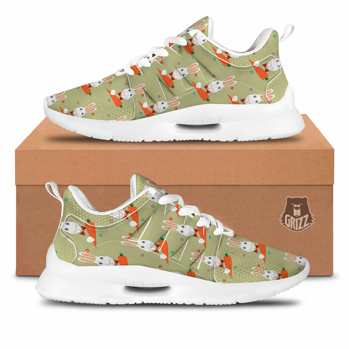 Carrot And Rabbit Print Pattern Tennis Shoes-grizzshop