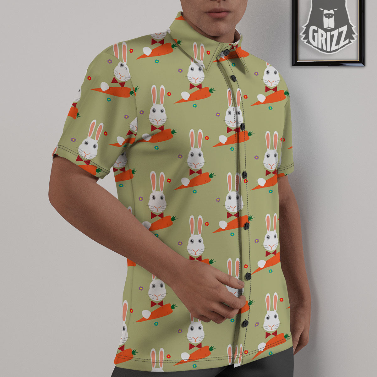 Carrot And Rabbit Print Pattern Untucked Shirts-grizzshop