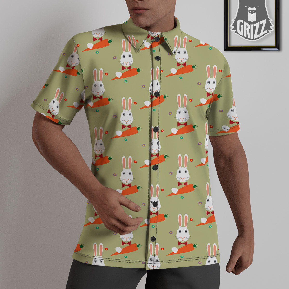 Carrot And Rabbit Print Pattern Untucked Shirts-grizzshop