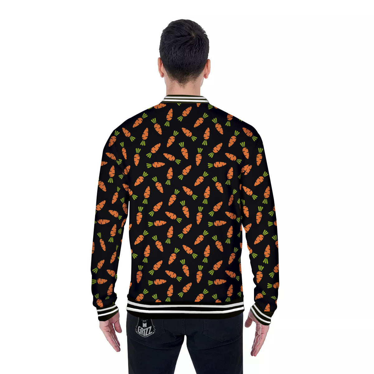 Carrot Black Print Pattern Baseball Jacket-grizzshop