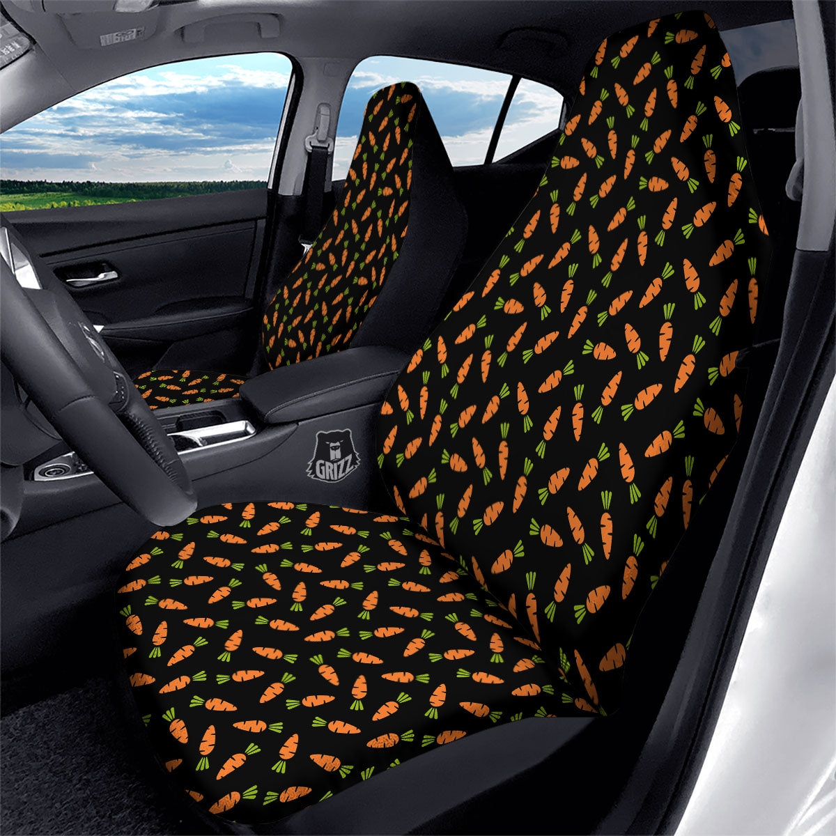 Carrot Black Print Pattern Car Seat Covers-grizzshop