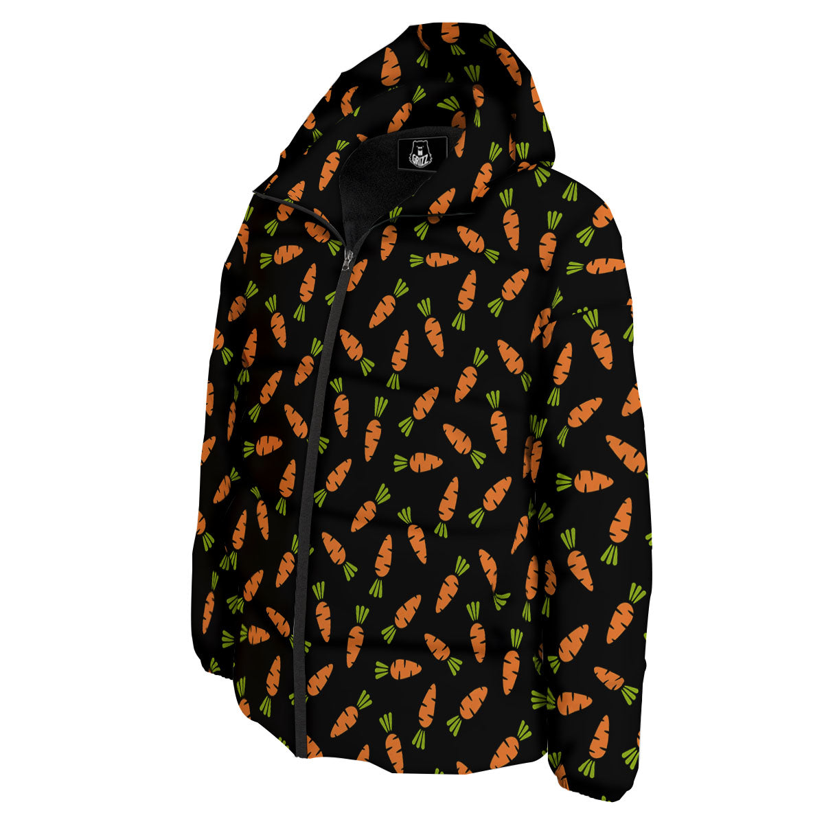 Carrot Black Print Pattern Down Jacket-grizzshop