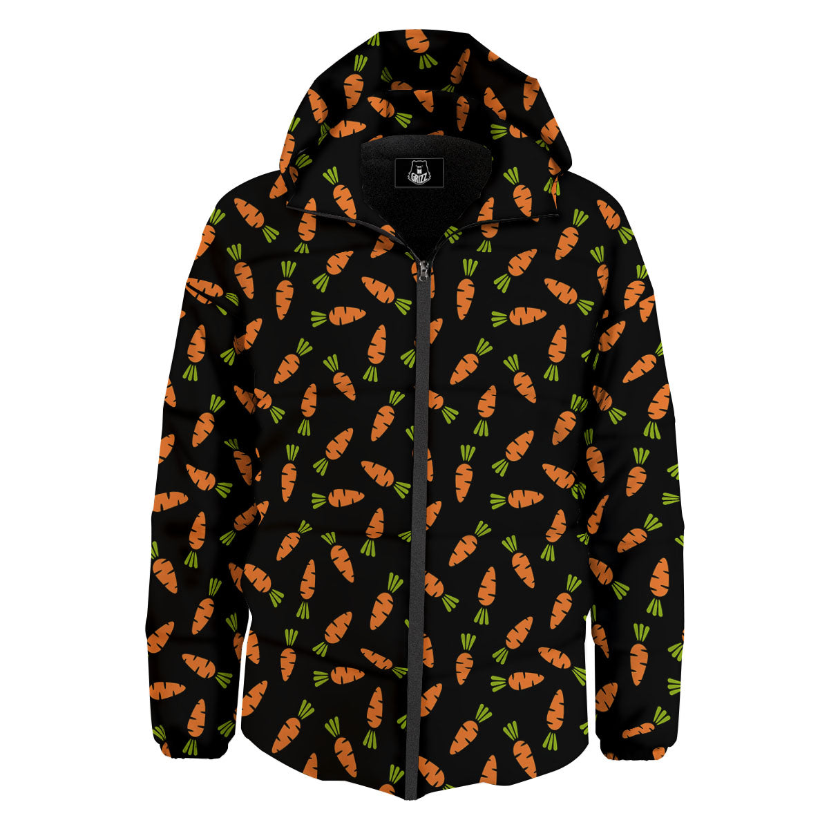 Carrot Black Print Pattern Down Jacket-grizzshop