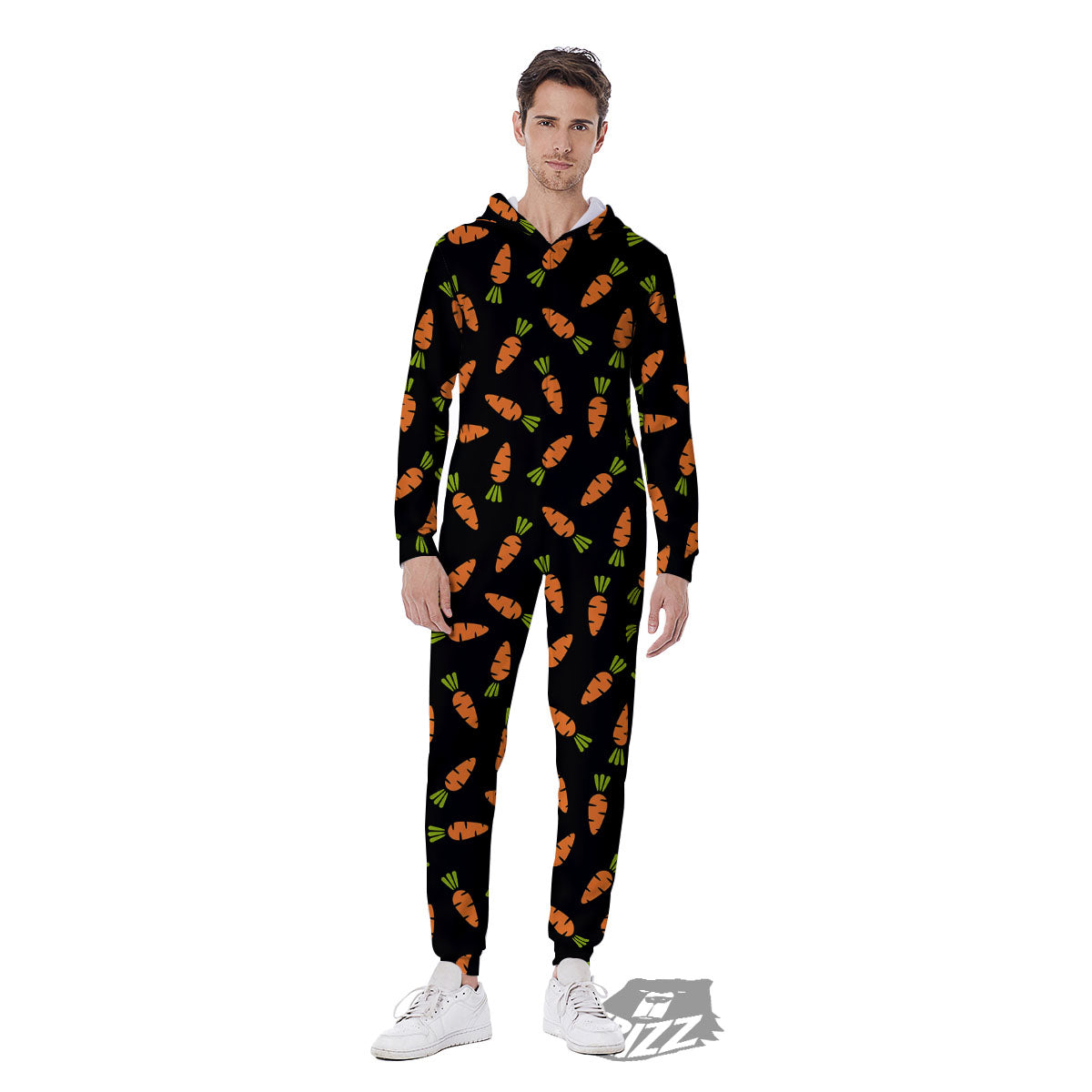Carrot Black Print Pattern Men's Jumpsuit-grizzshop
