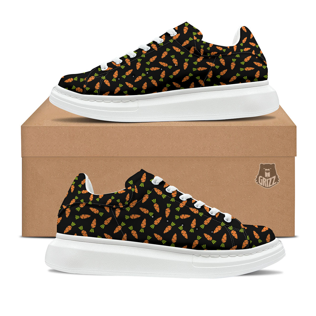 Carrot Black Print Pattern Platform Shoes-grizzshop