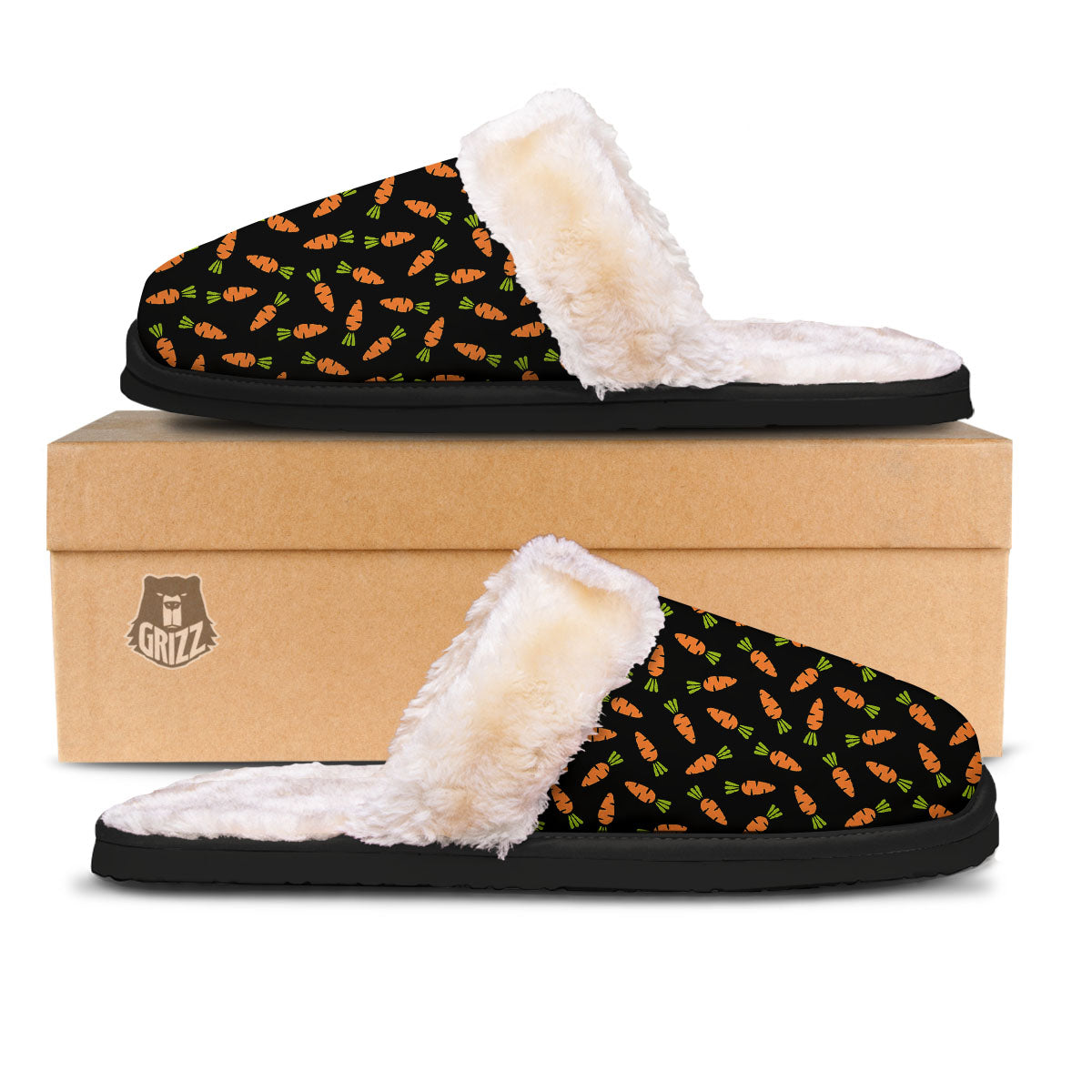 Carrot Black Print Pattern Slippers-grizzshop