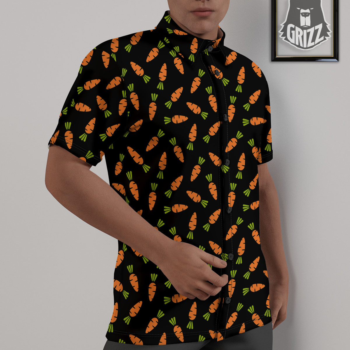Carrot Black Print Pattern Untucked Shirts-grizzshop