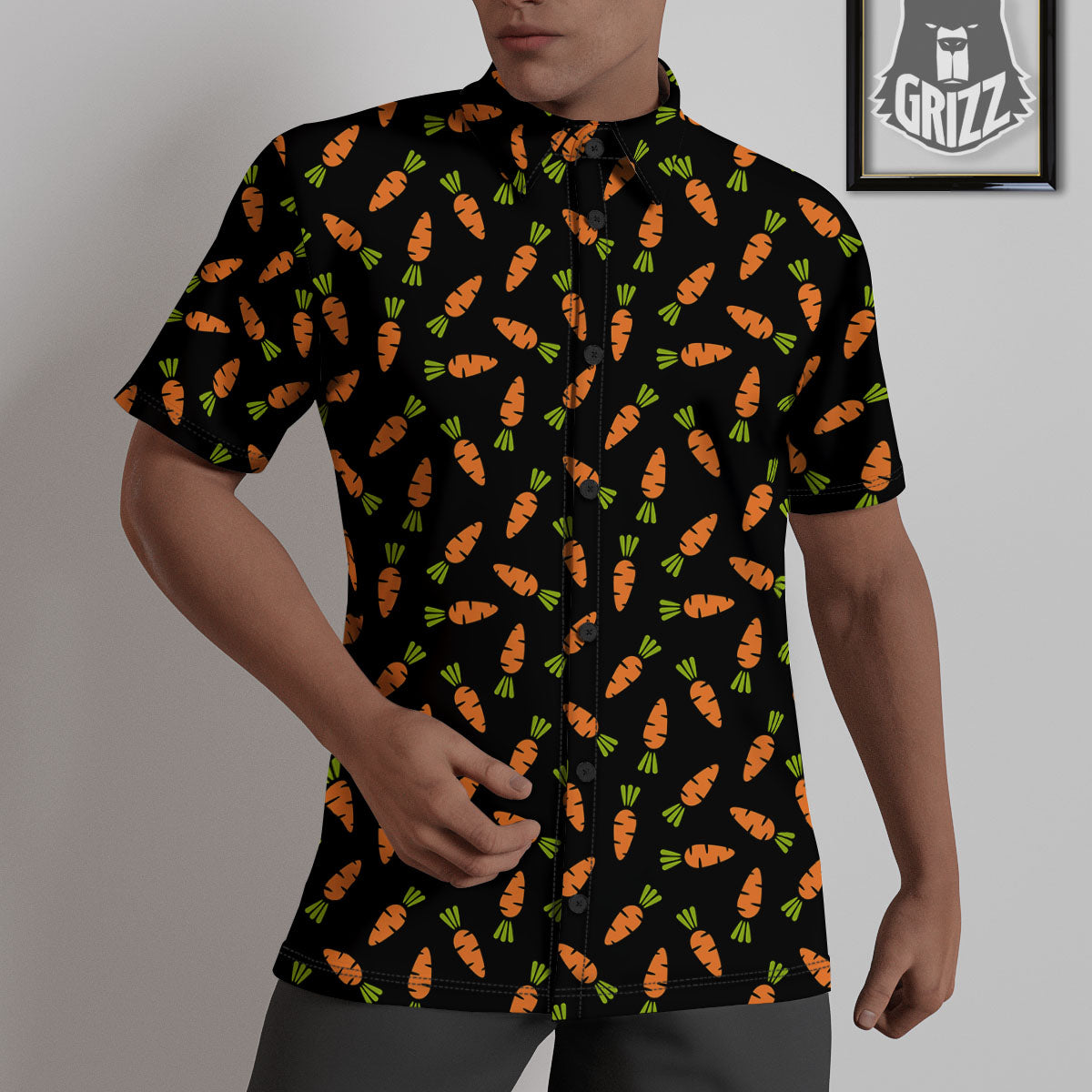 Carrot Black Print Pattern Untucked Shirts-grizzshop