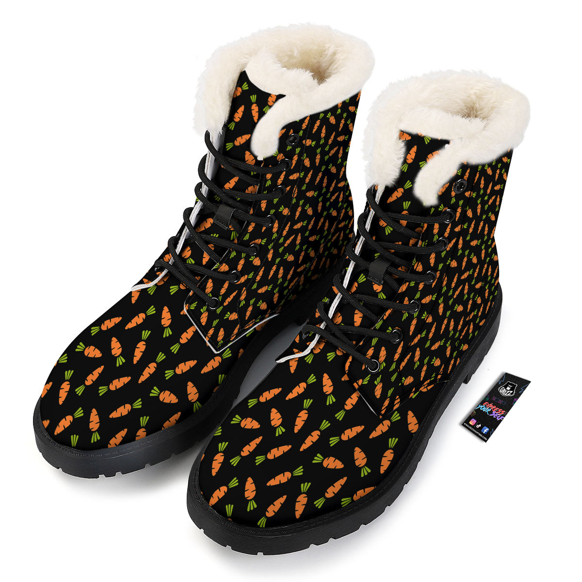 Carrot Black Print Pattern Winter Boots-grizzshop